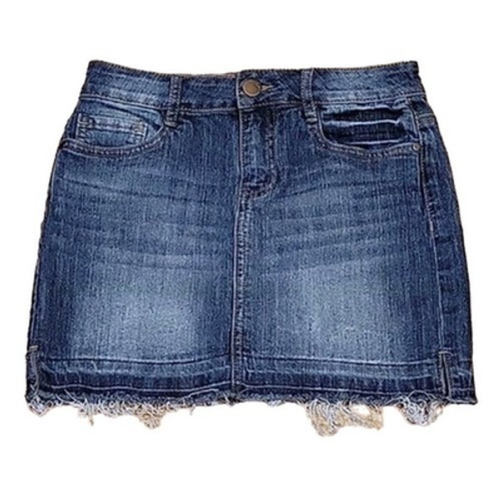 Dollhouse Denim Mini Skirt Womens 5 Blue Raw Hem Y2K Indie Sleeze Grunge Cowgirl